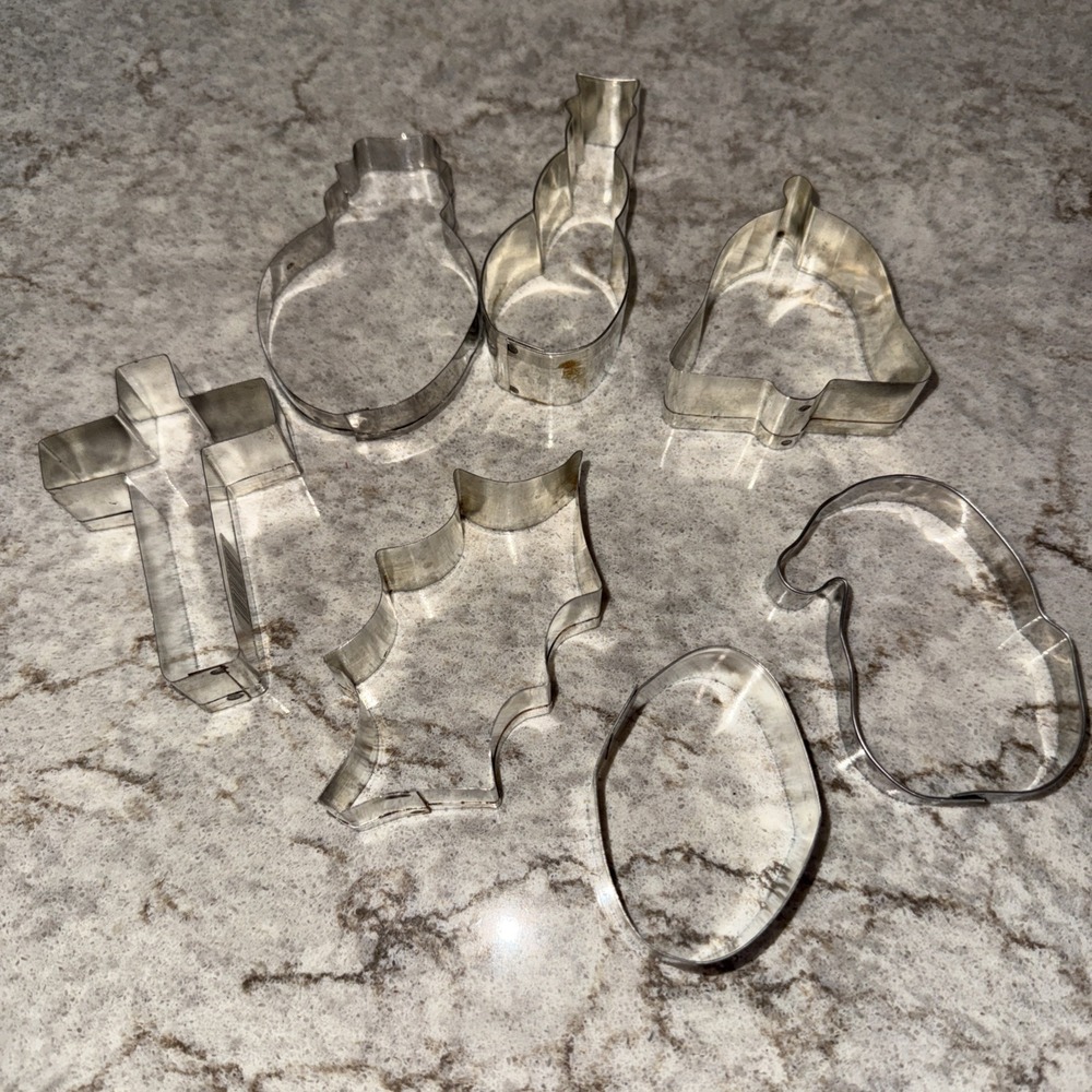 Aluminum Metal Cookie Cutter Lot 7 Shapes Holiday Christmas Snowman Cross
